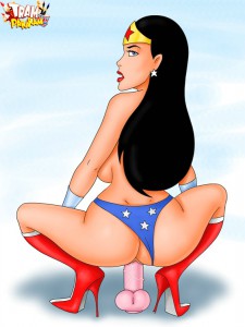 Extremely horny Wonder Woman riding a huge dildo | Toon Porn